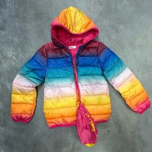 Epic Threads Rainbow Puffer Jacket Kids Size L Packable Hooded Coat Colorful